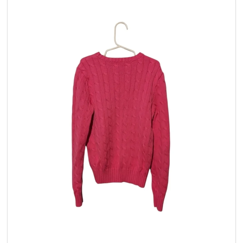 Ralph Lauren Sport  Cable Knit Sweater Crew Neck Pink Youth Girl Sz Small Pony
